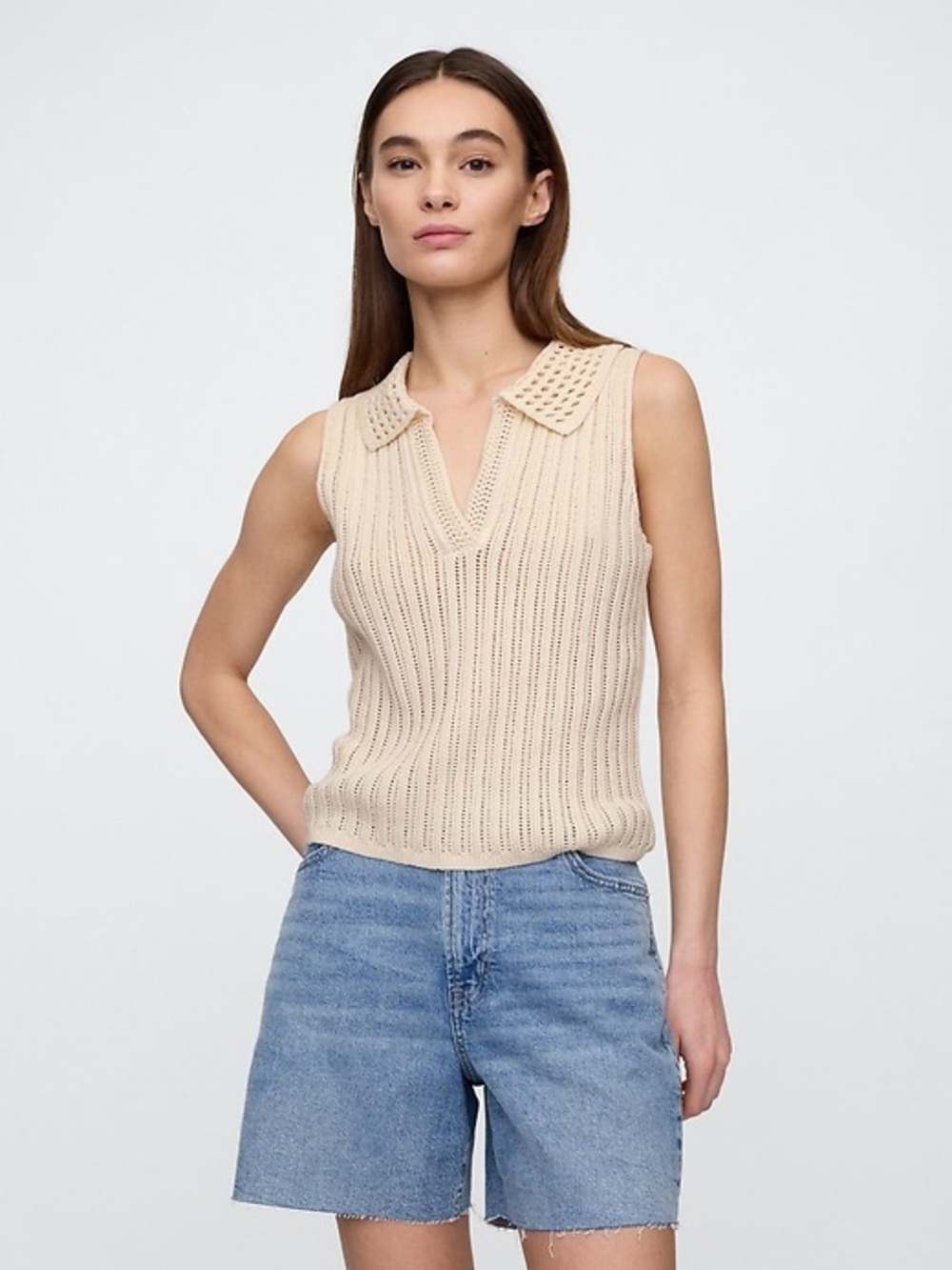 Gap Open-Stitch Collared Sweater Tank Top